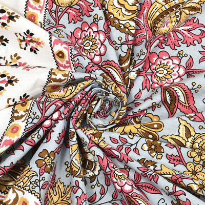 Mughal Garden Floral Cream Multi Double Bedsheet Pure Cotton
