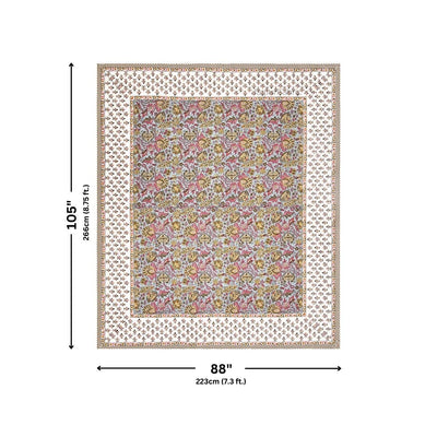 Mughal Garden Floral Cream Multi Double Bedsheet Pure Cotton