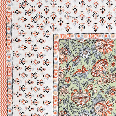 Mughal Garden Floral Mint Green Double Bedsheet Pure Cotton