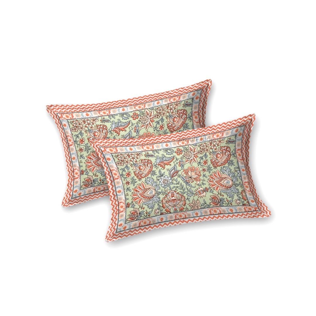 Mughal Garden Floral Mint Green Double Bedsheet Pure Cotton