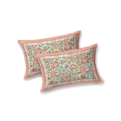 Mughal Garden Floral Mint Green Double Bedsheet Pure Cotton