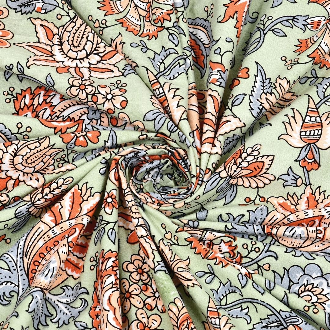 Mughal Garden Floral Mint Green Double Bedsheet Pure Cotton