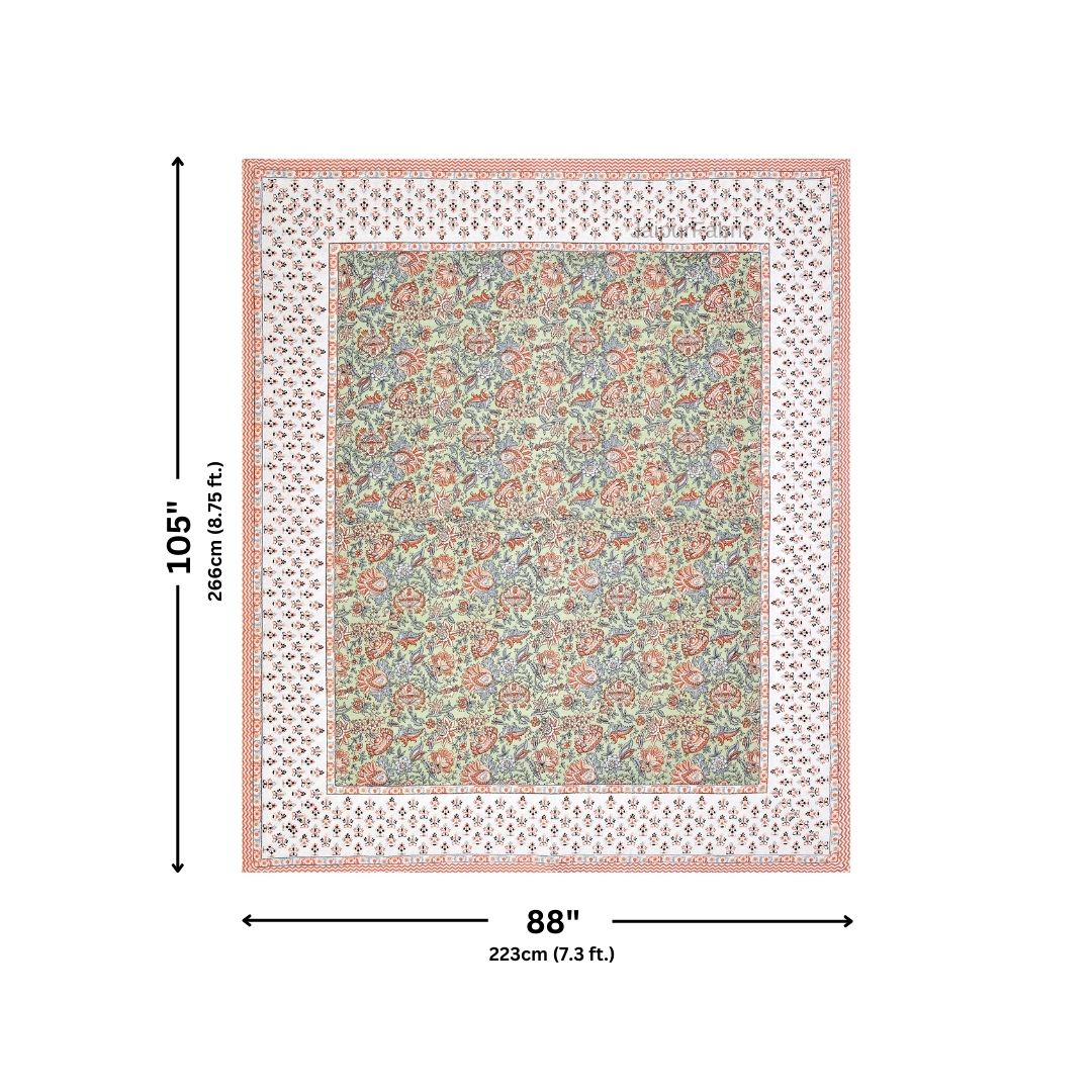 Mughal Garden Floral Mint Green Double Bedsheet Pure Cotton