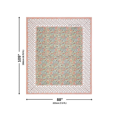 Mughal Garden Floral Mint Green Double Bedsheet Pure Cotton