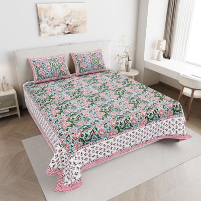 Mughal Garden Floral Sky Blue Double Bedsheet Pure Cotton