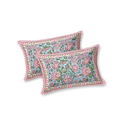 Mughal Garden Floral Sky Blue Double Bedsheet Pure Cotton