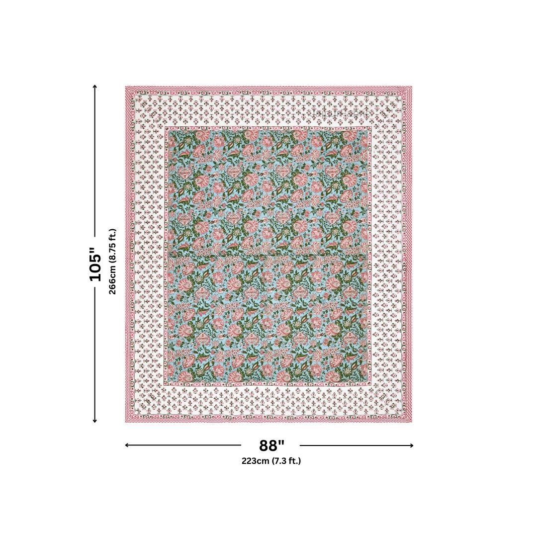 Mughal Garden Floral Sky Blue Double Bedsheet Pure Cotton