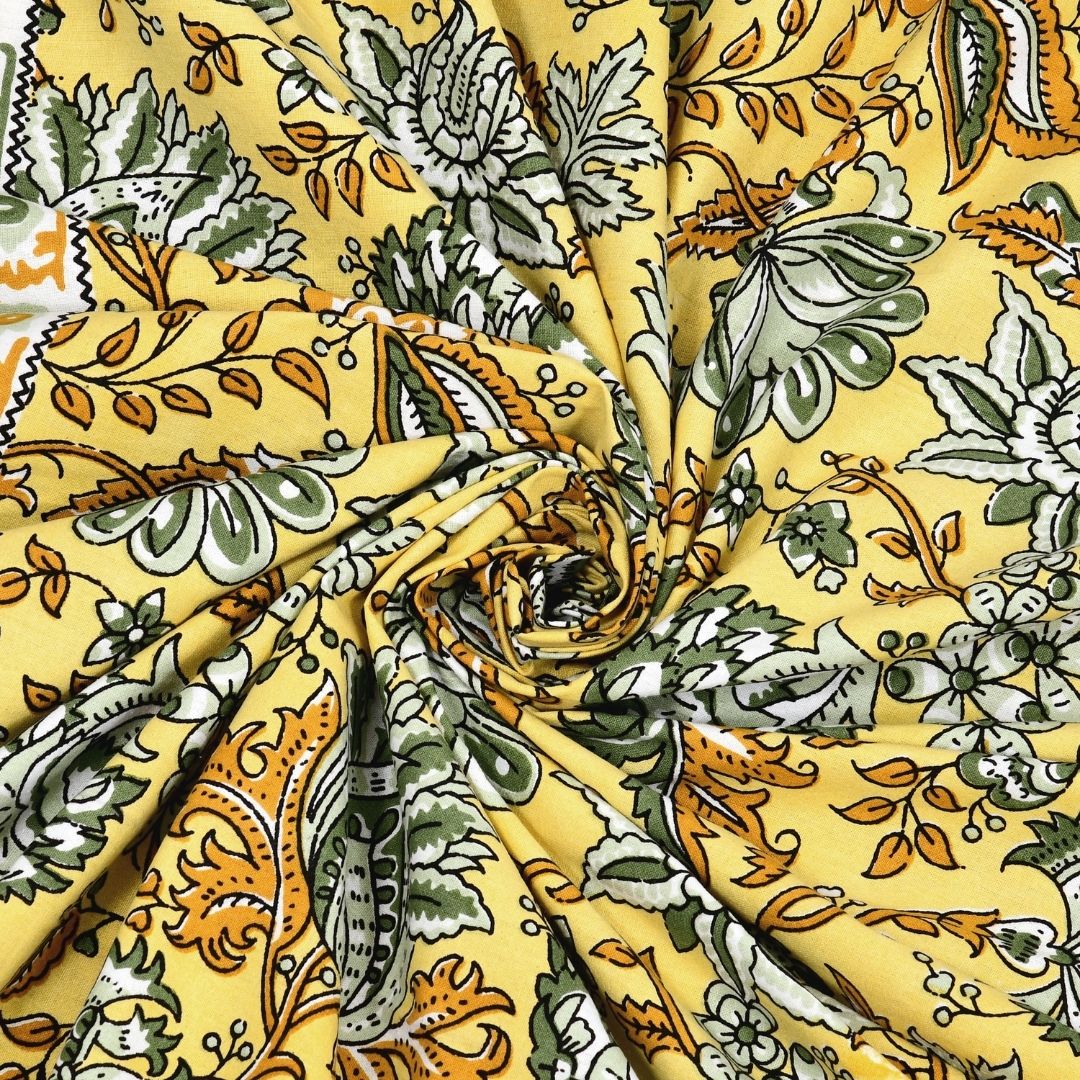 Mughal Garden Floral Sun Yellow Double Bedsheet Pure Cotton
