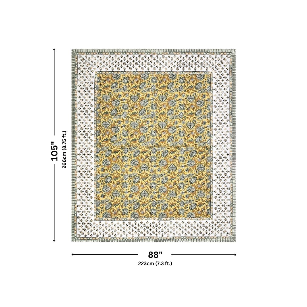 Mughal Garden Floral Sun Yellow Double Bedsheet Pure Cotton