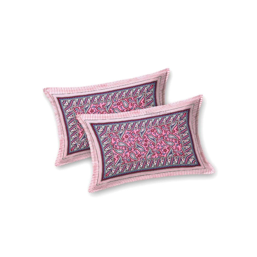 Royal Sanganeri Paisley Pink Double Bedsheet Pure Cotton