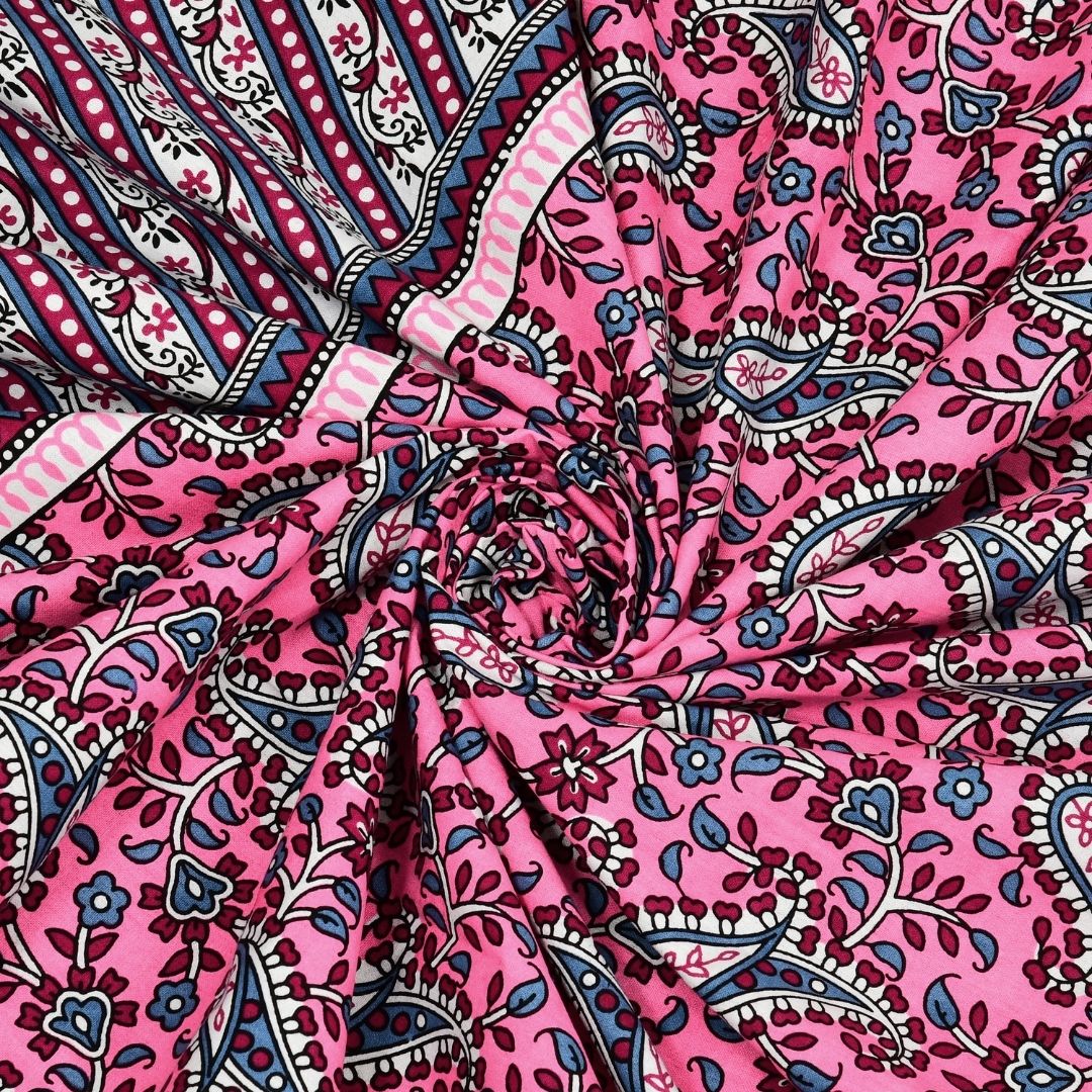 Royal Sanganeri Paisley Pink Double Bedsheet Pure Cotton
