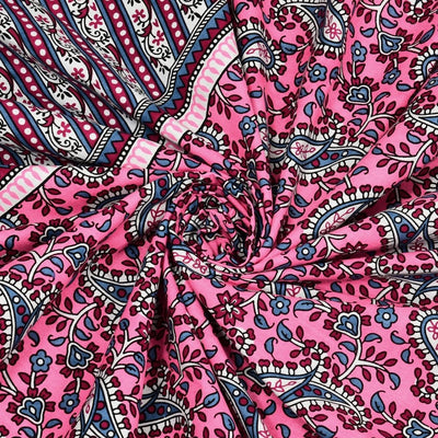 Royal Sanganeri Paisley Pink Double Bedsheet Pure Cotton
