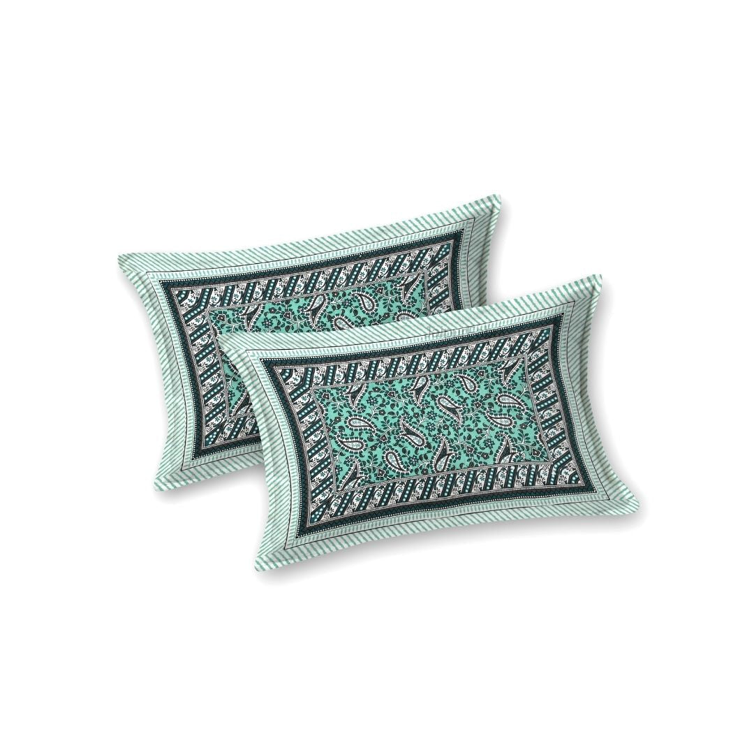 Royal Sanganeri Paisley Teal Green Double Bedsheet Pure Cotton