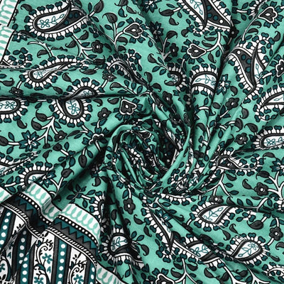Royal Sanganeri Paisley Teal Green Double Bedsheet Pure Cotton