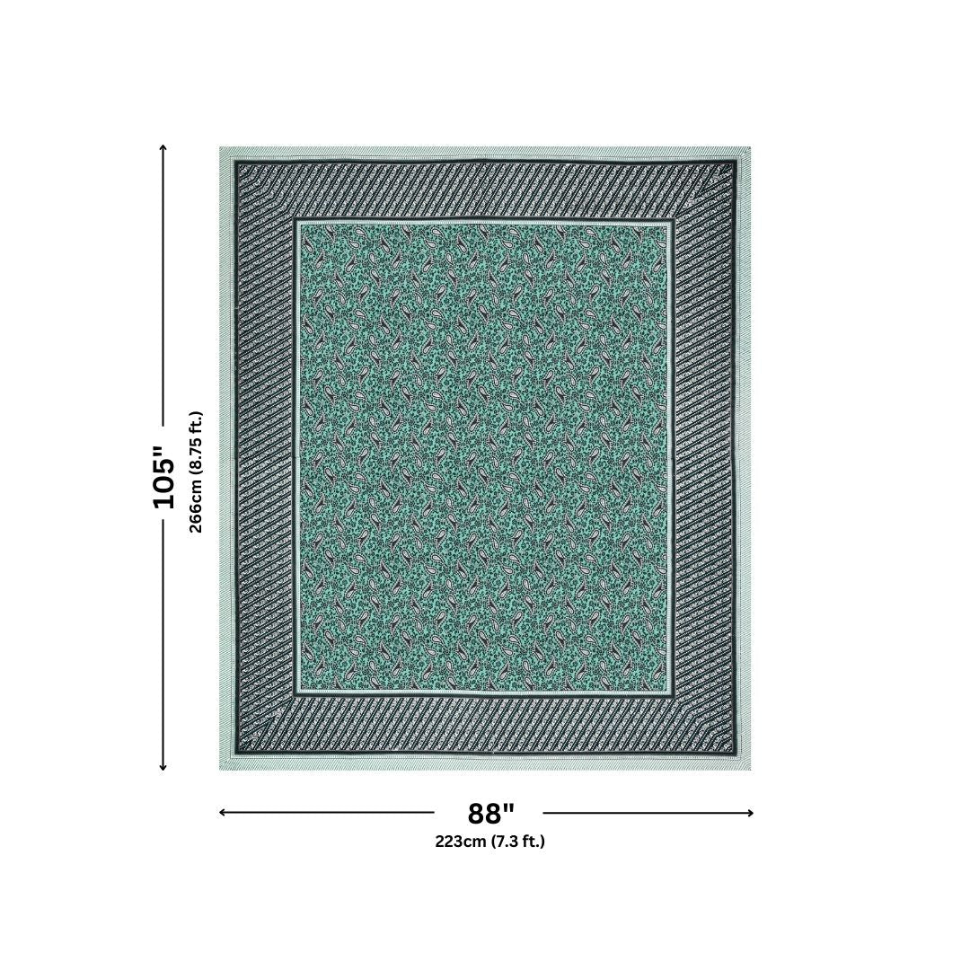 Royal Sanganeri Paisley Teal Green Double Bedsheet Pure Cotton