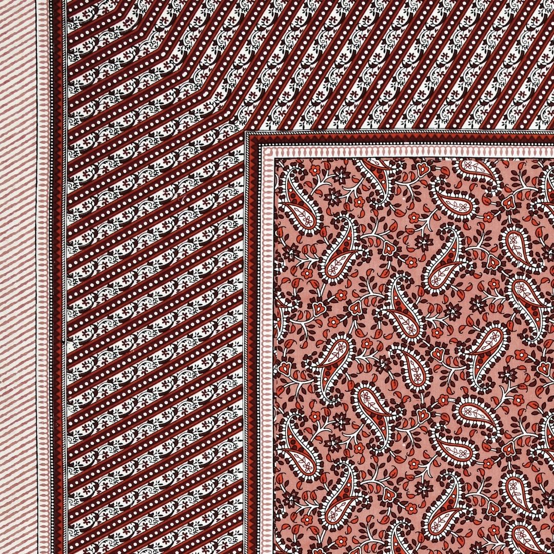 Royal Sanganeri Paisley Rust Red Double Bedsheet Pure Cotton