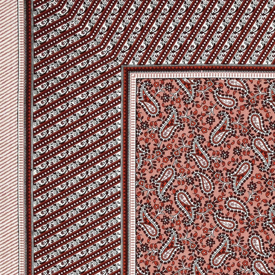 Royal Sanganeri Paisley Rust Red Double Bedsheet Pure Cotton
