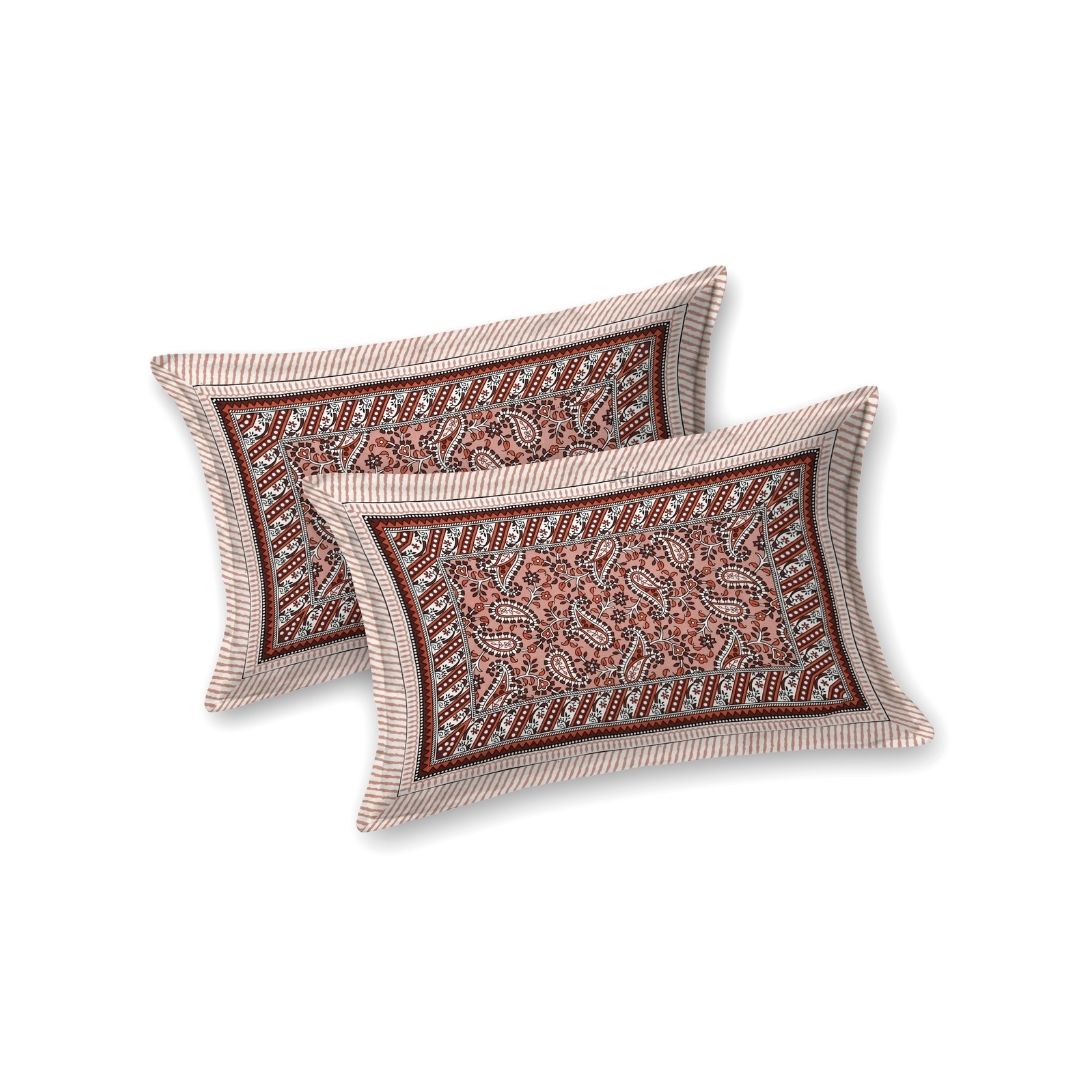 Royal Sanganeri Paisley Rust Red Double Bedsheet Pure Cotton