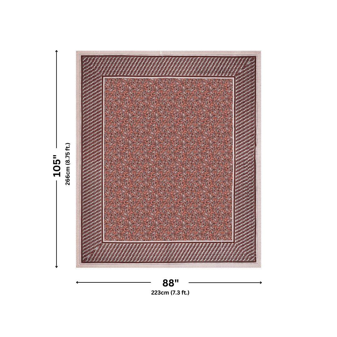 Royal Sanganeri Paisley Rust Red Double Bedsheet Pure Cotton