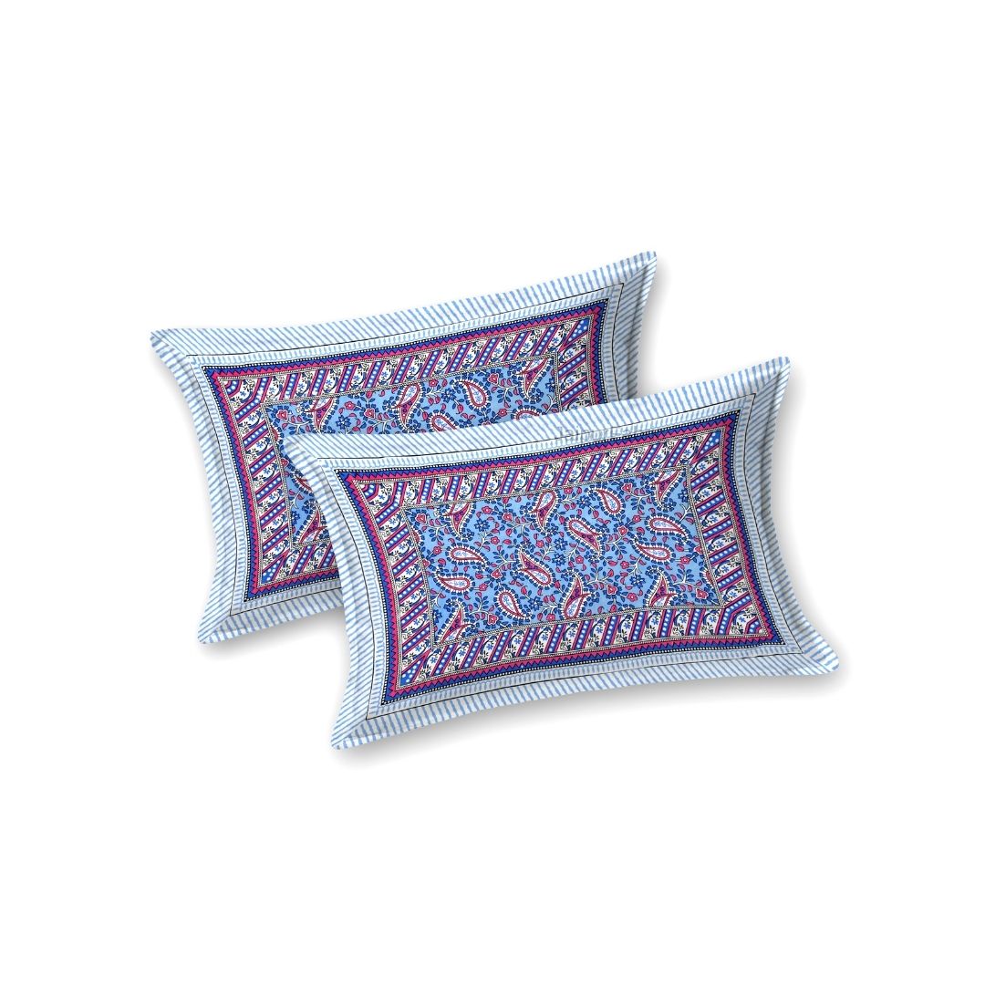 Royal Sanganeri Paisley Blue Double Bedsheet Pure Cotton