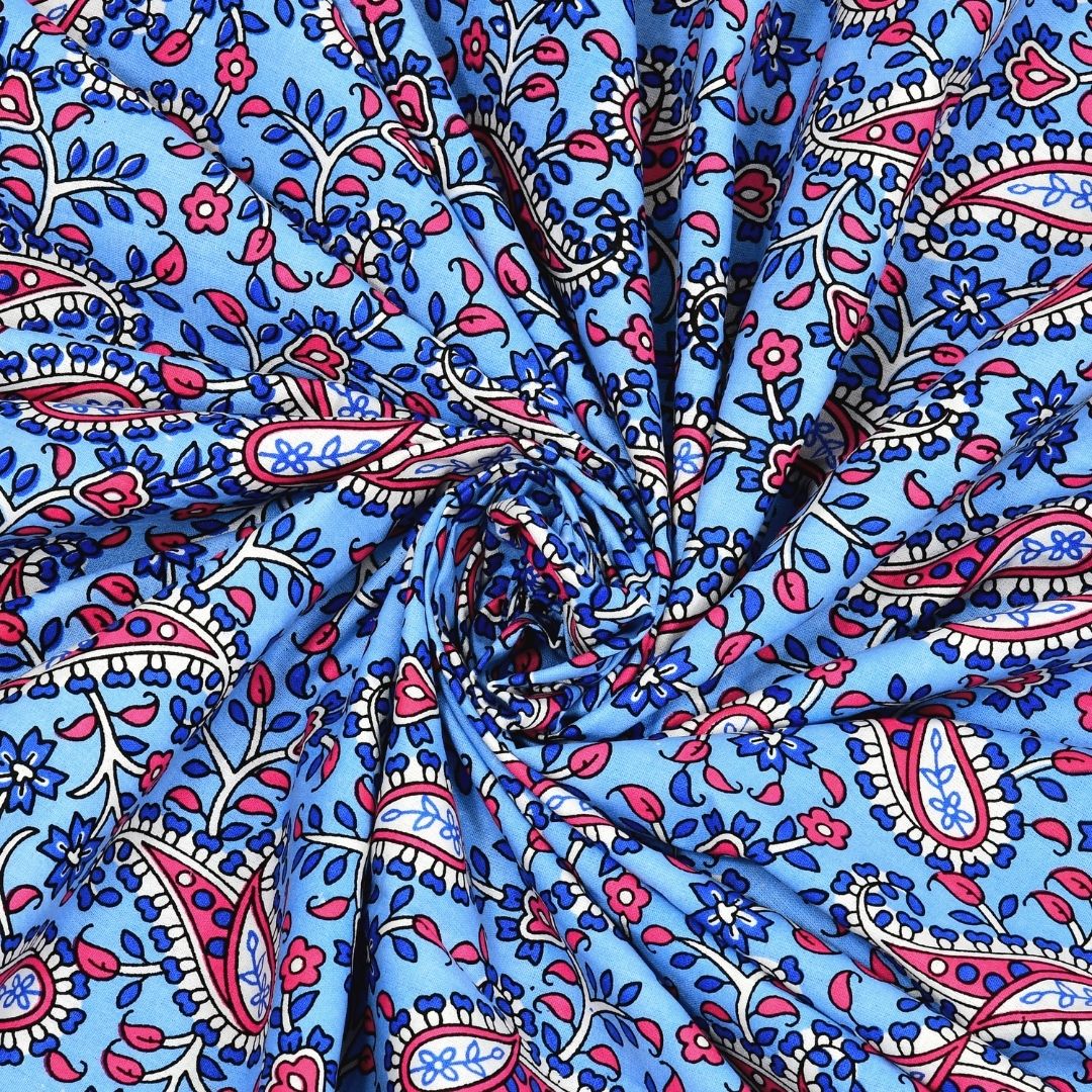Royal Sanganeri Paisley Blue Double Bedsheet Pure Cotton