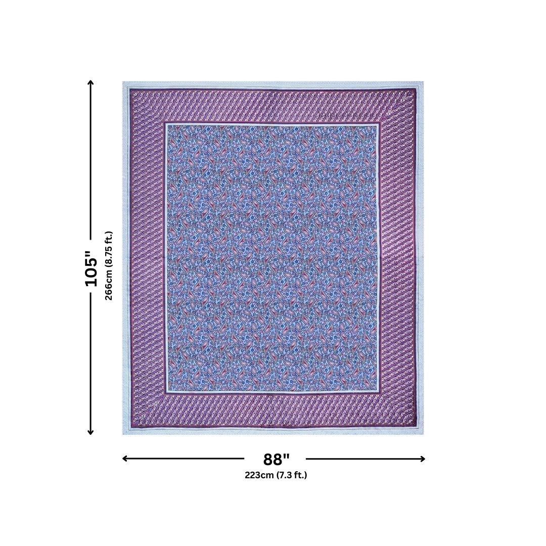 Royal Sanganeri Paisley Blue Double Bedsheet Pure Cotton