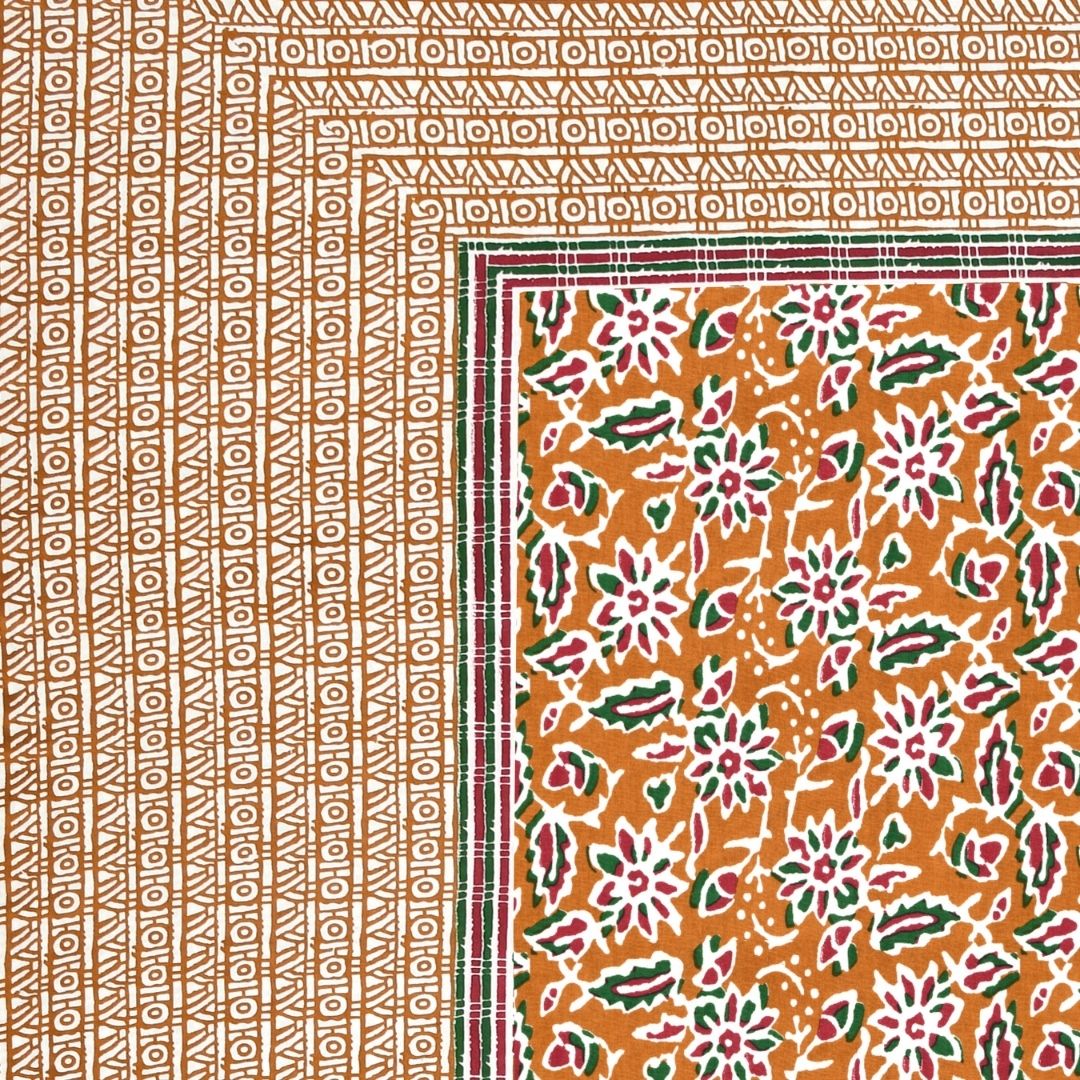 Classic Buta Print Mustard Gold Double Bedsheet Pure Cotton