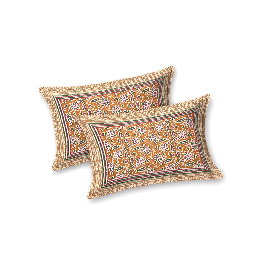 Classic Buta Print Mustard Gold Double Bedsheet Pure Cotton