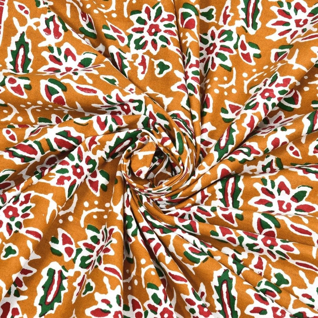 Classic Buta Print Mustard Gold Double Bedsheet Pure Cotton