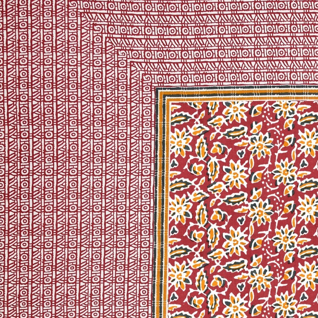 Classic Buta Print Crimson Red Double Bedsheet Pure Cotton