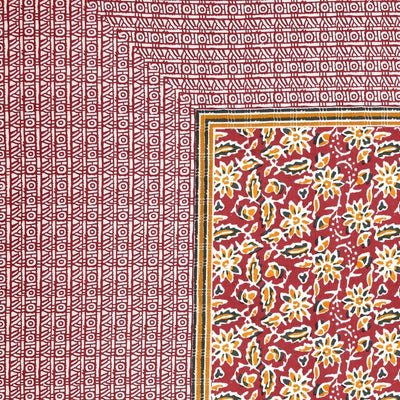 Classic Buta Print Crimson Red Double Bedsheet Pure Cotton