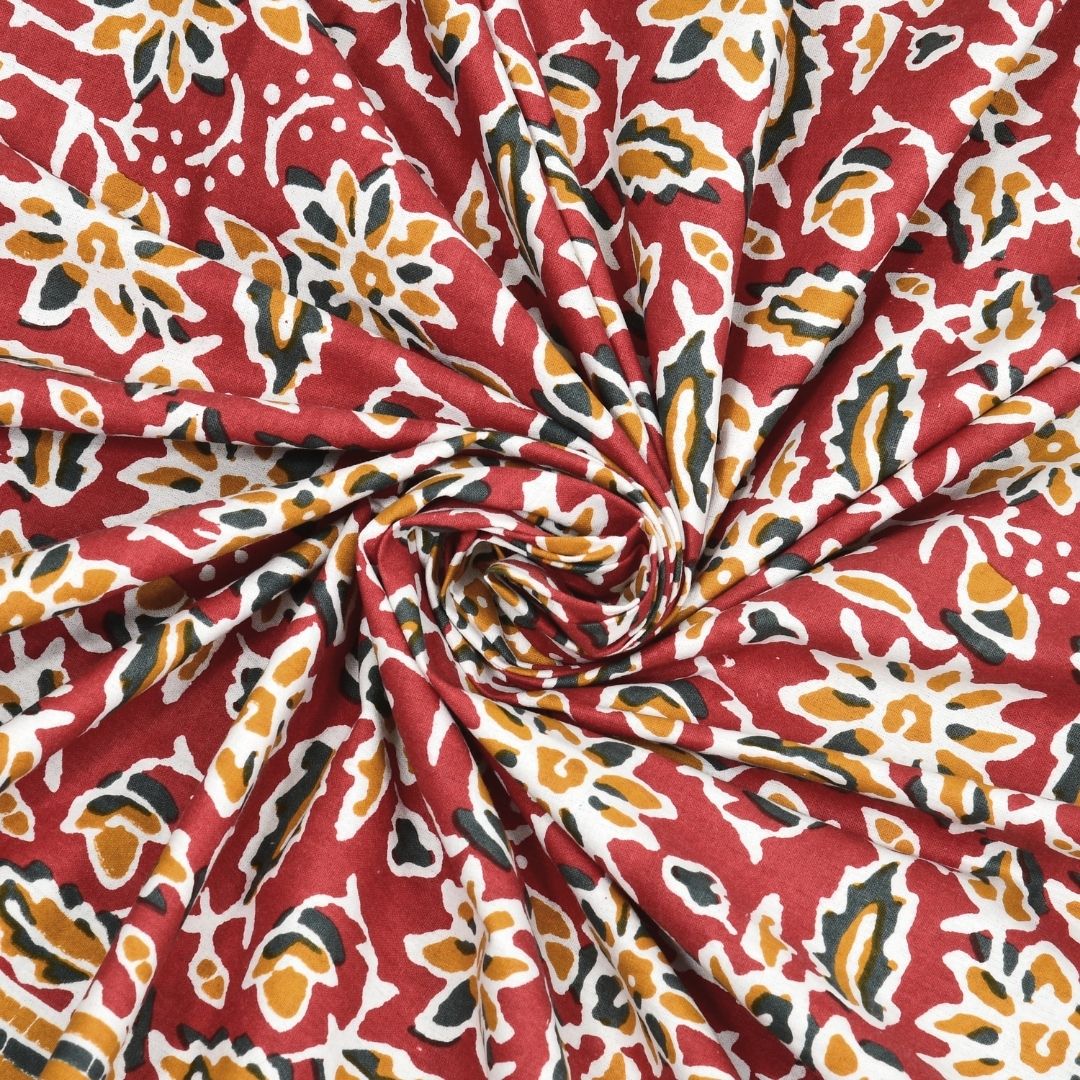 Classic Buta Print Crimson Red Double Bedsheet Pure Cotton