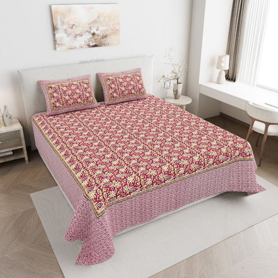 Classic Buta Print Crimson Red Double Bedsheet Pure Cotton