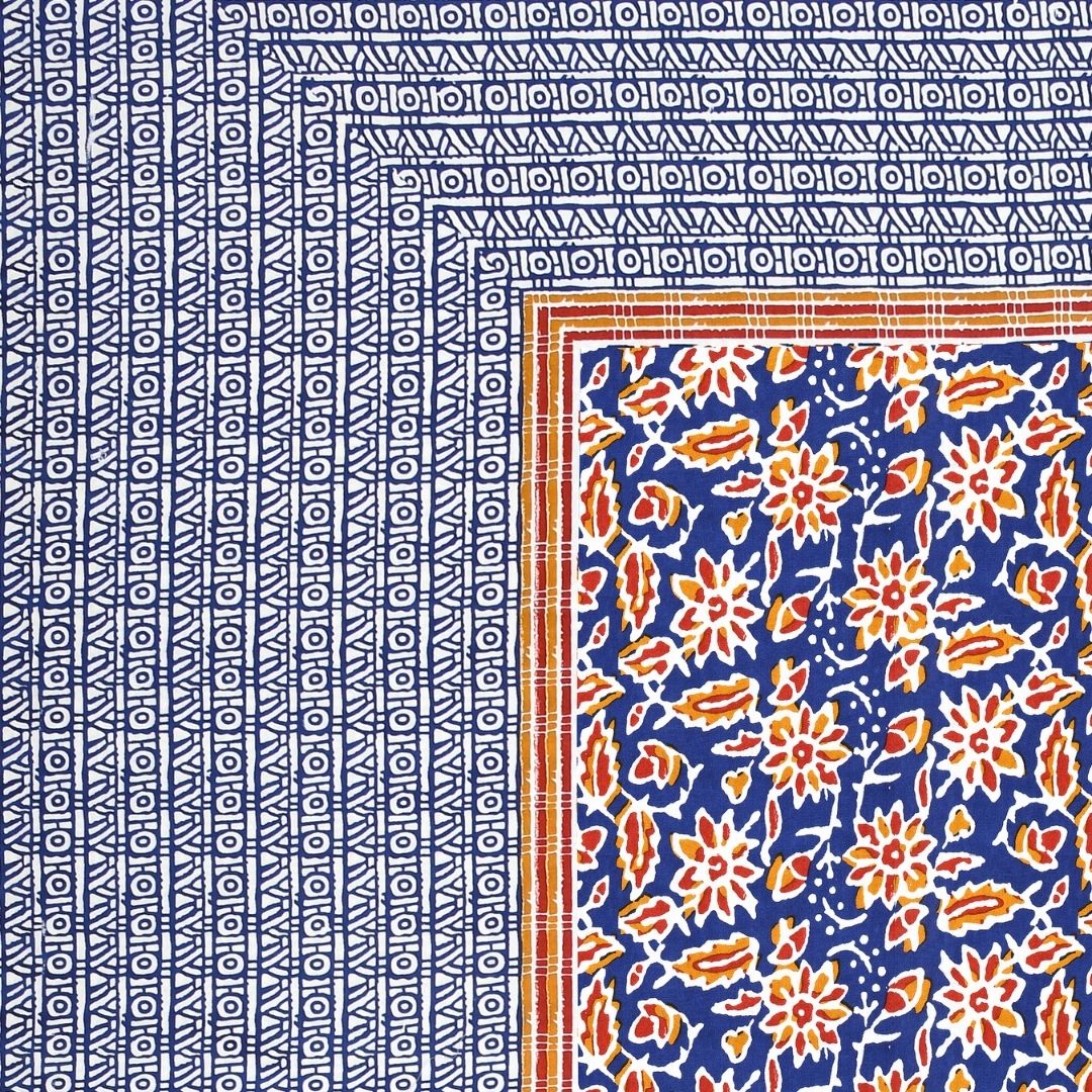 Classic Buta Print Indigo Blue Double Bedsheet Pure Cotton