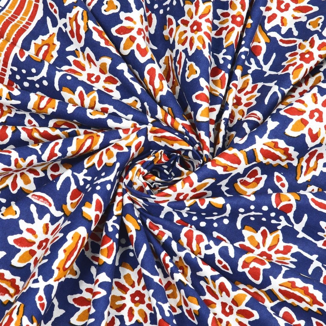 Classic Buta Print Indigo Blue Double Bedsheet Pure Cotton