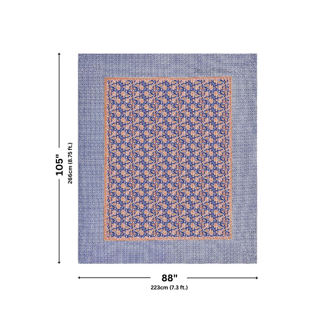 Classic Buta Print Indigo Blue Double Bedsheet Pure Cotton