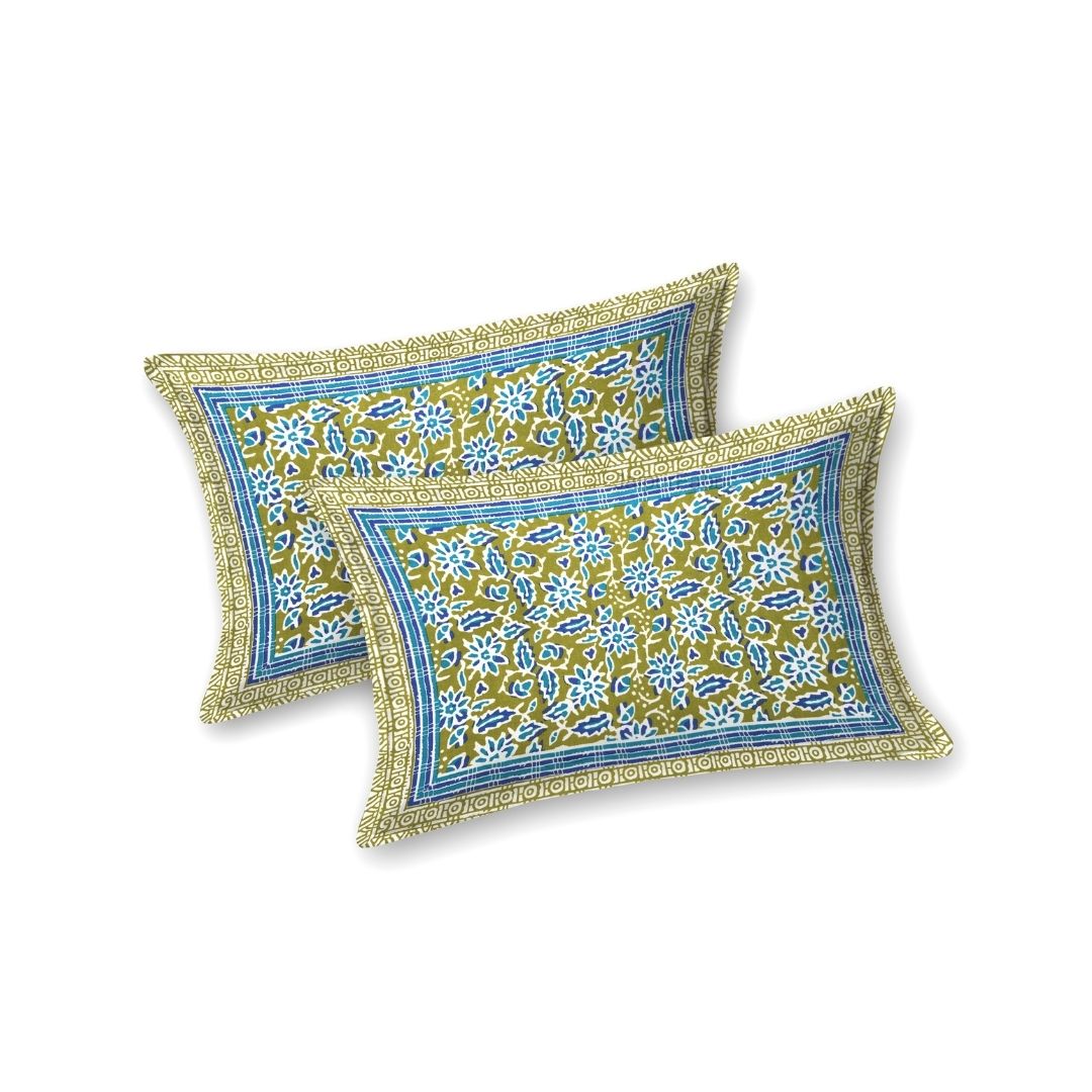 Classic Buta Print Leaf Green Double Bedsheet Pure Cotton