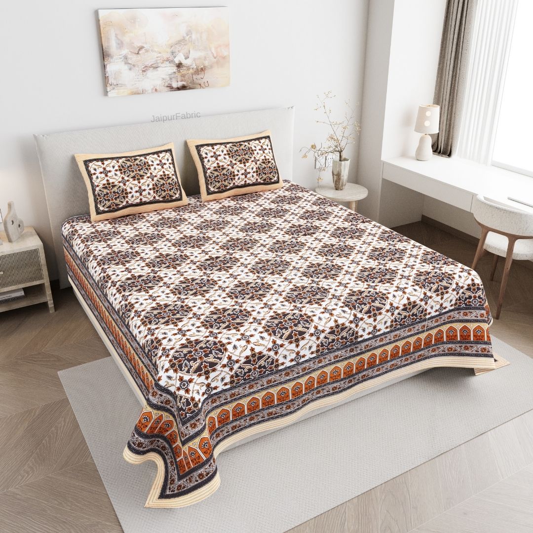Majestic Jaipuri Mandala Coffee Brown Double Bedsheet Pure Cotton