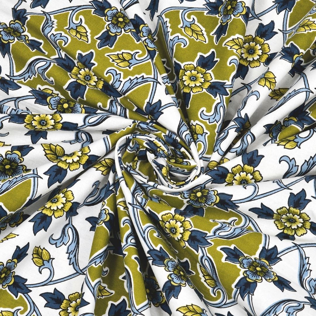 Majestic Jaipuri Mandala Mustard Olive Double Bedsheet Pure Cotton