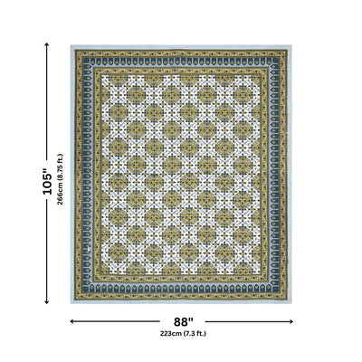 Majestic Jaipuri Mandala Mustard Olive Double Bedsheet Pure Cotton