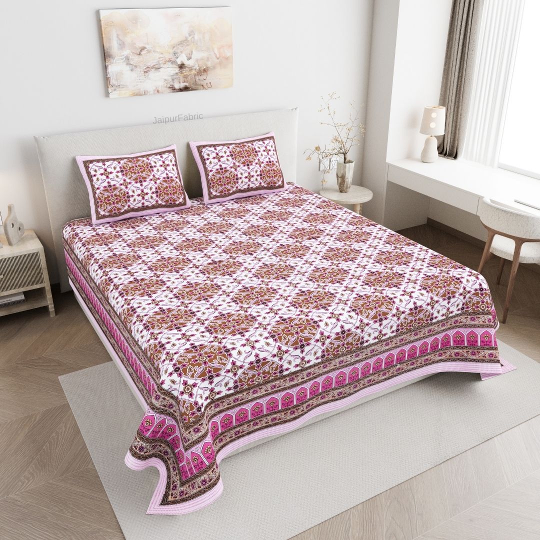 Majestic Jaipuri Mandala Berry Pink Double Bedsheet Pure Cotton