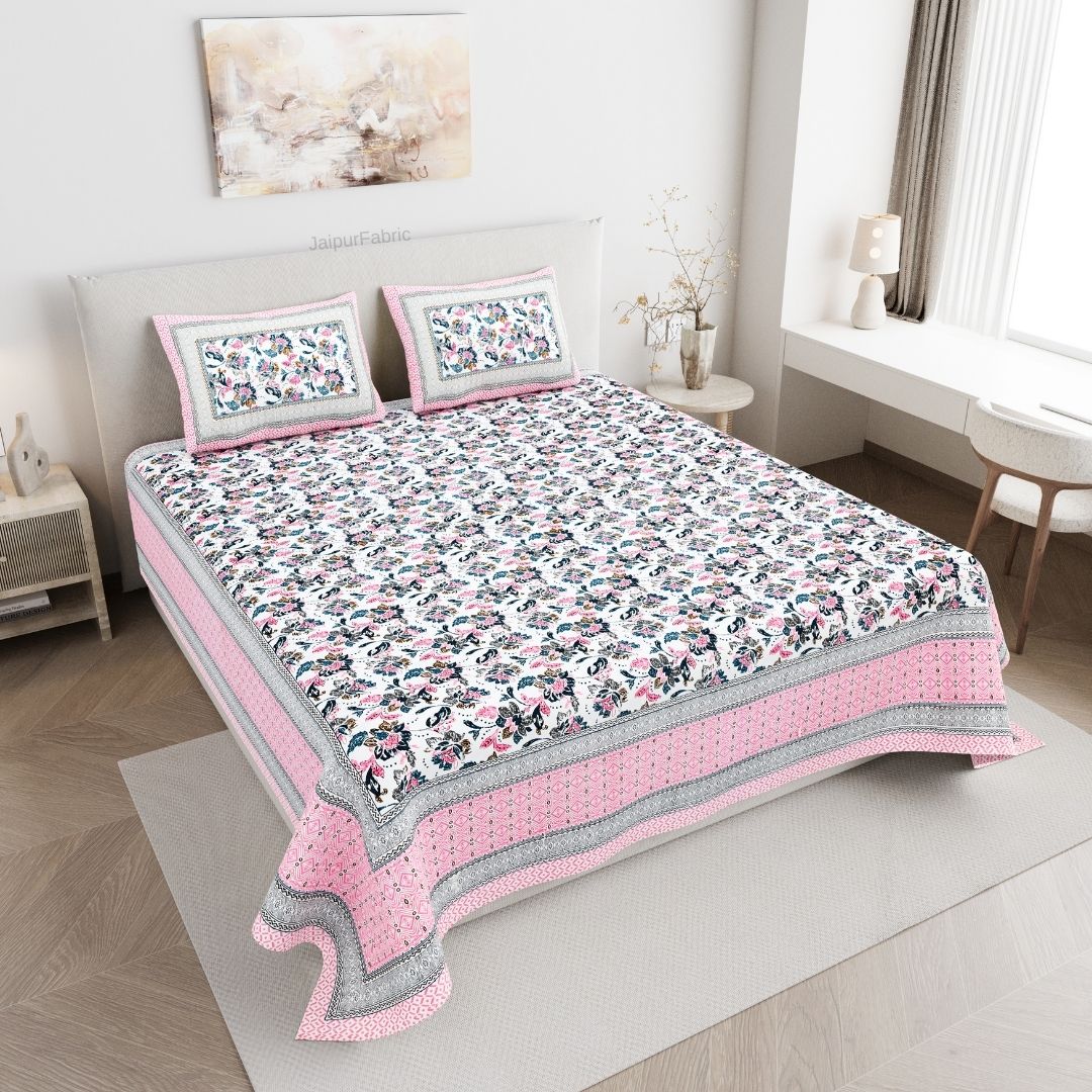 Imperial Floral Bouquet Rose Pink Double Bedsheet Pure Cotton