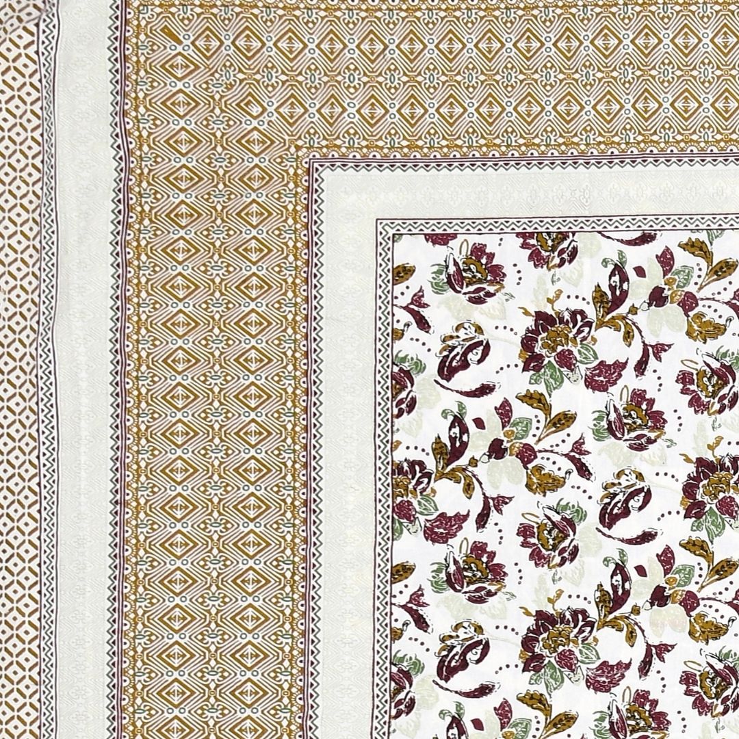 Imperial Floral Bouquet Antique Maroon Double Bedsheet Pure Cotton