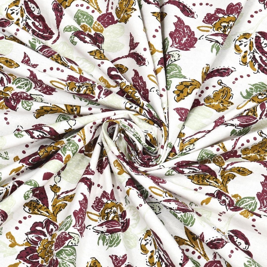 Imperial Floral Bouquet Antique Maroon Double Bedsheet Pure Cotton