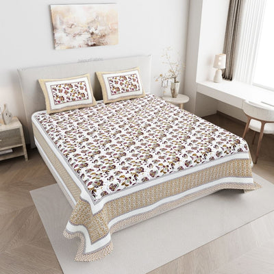 Imperial Floral Bouquet Antique Maroon Double Bedsheet Pure Cotton