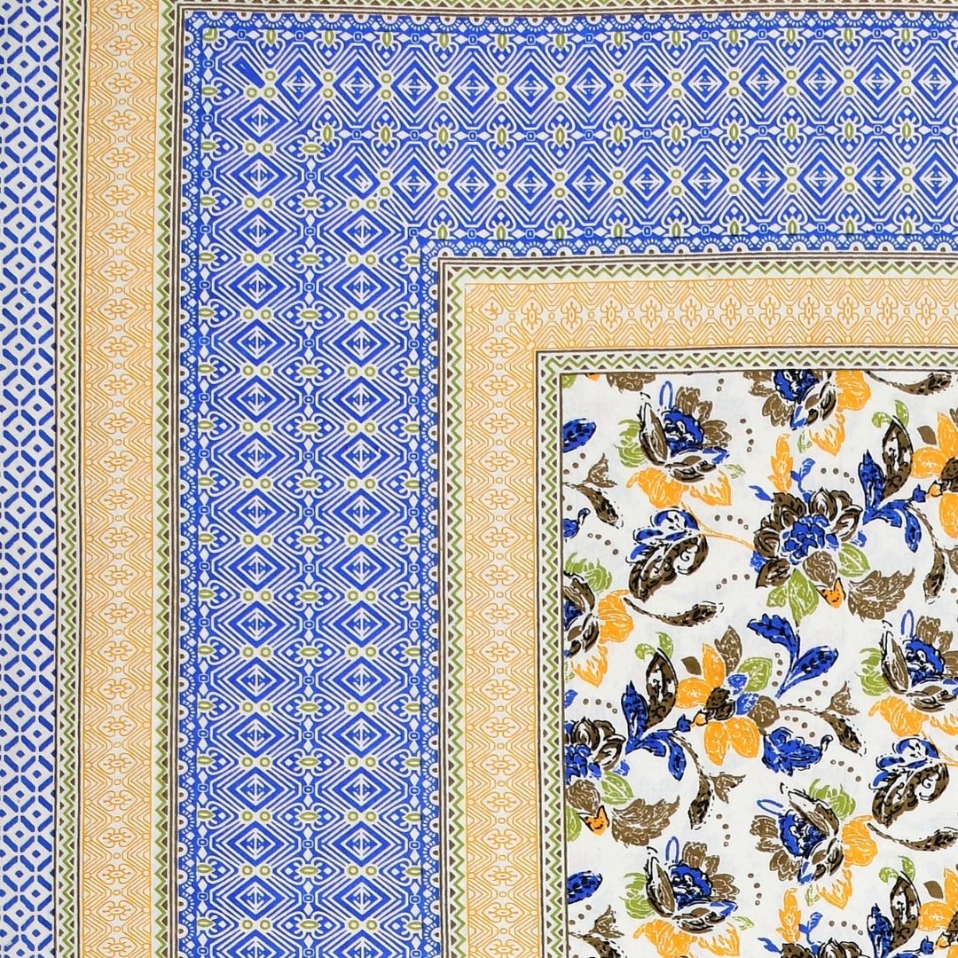 Imperial Floral Bouquet Sunny Blue Double Bedsheet Pure Cotton