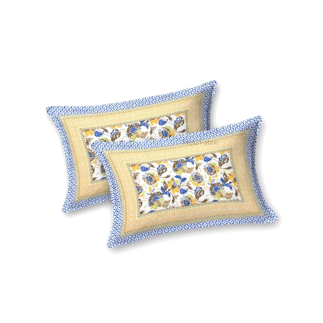 Imperial Floral Bouquet Sunny Blue Double Bedsheet Pure Cotton