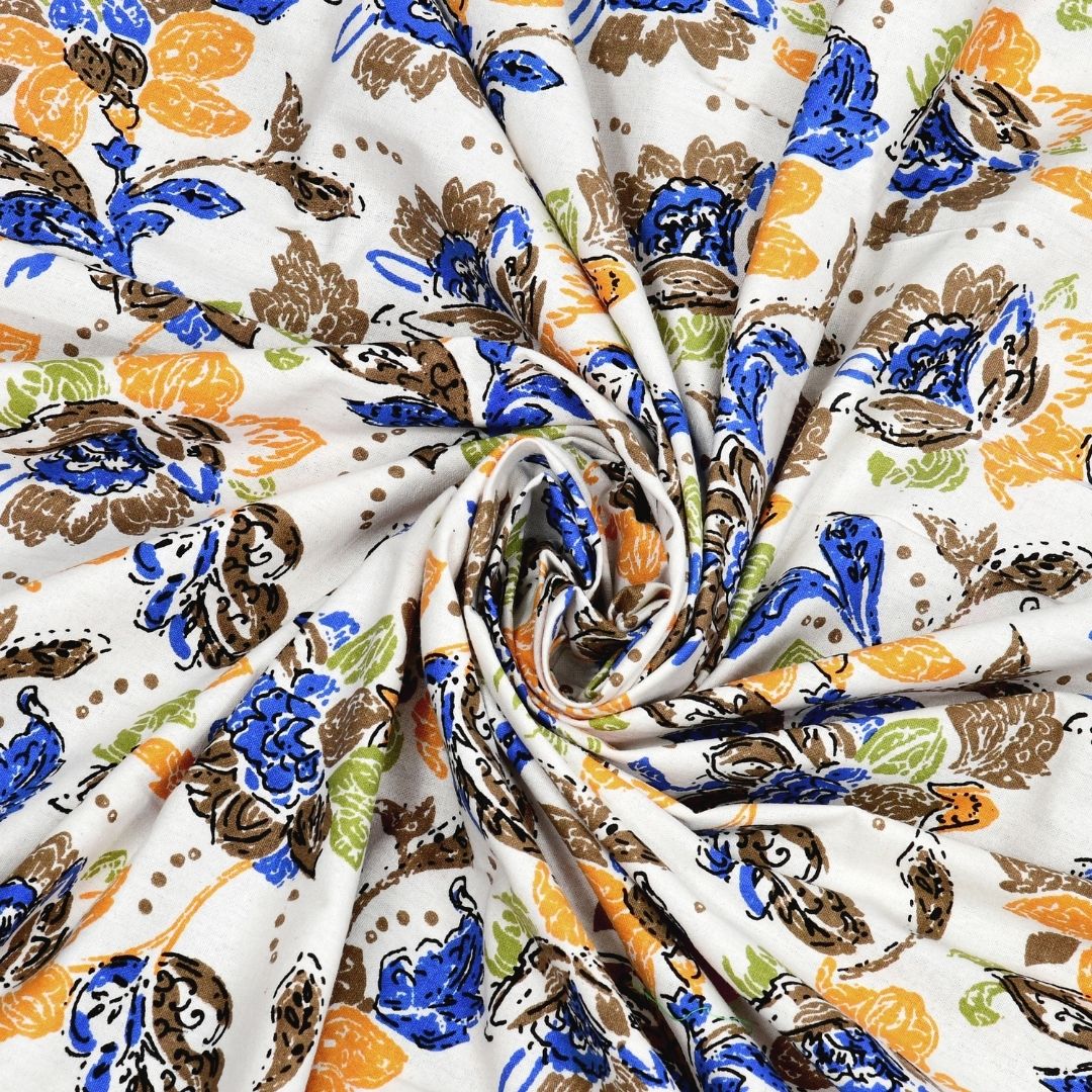 Imperial Floral Bouquet Sunny Blue Double Bedsheet Pure Cotton