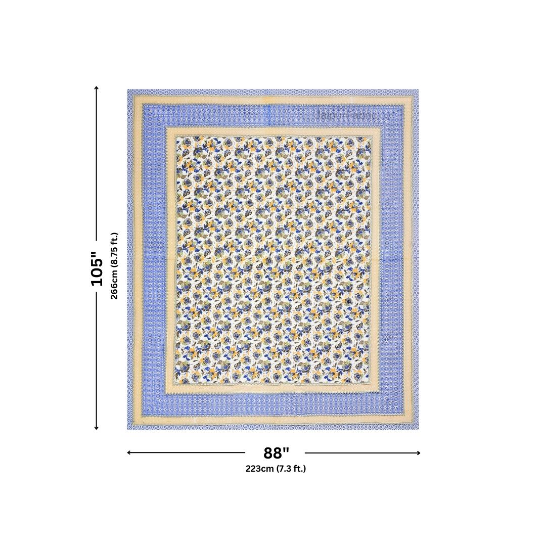 Imperial Floral Bouquet Sunny Blue Double Bedsheet Pure Cotton