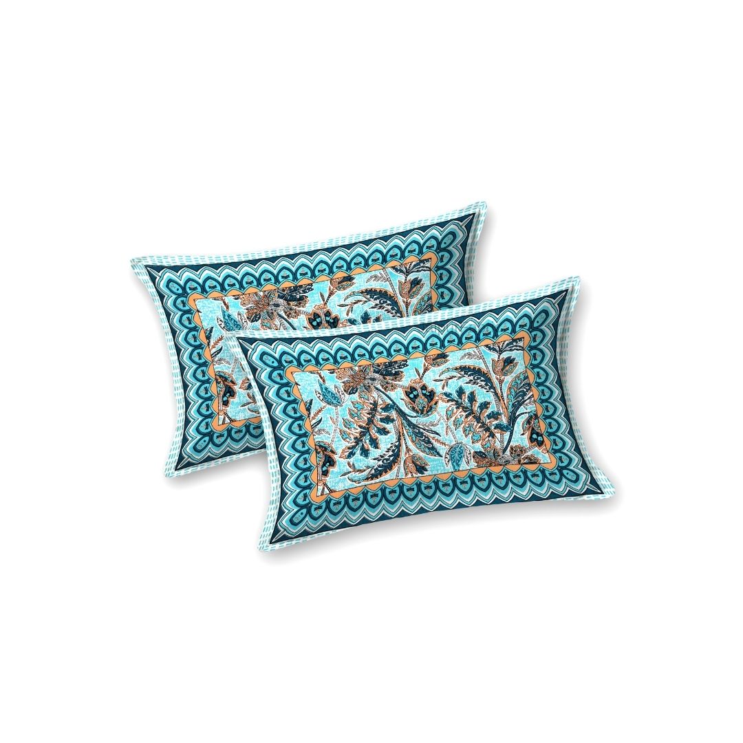 Royal Fern Scroll Turquoise Blue Double Bedsheet Pure Cotton